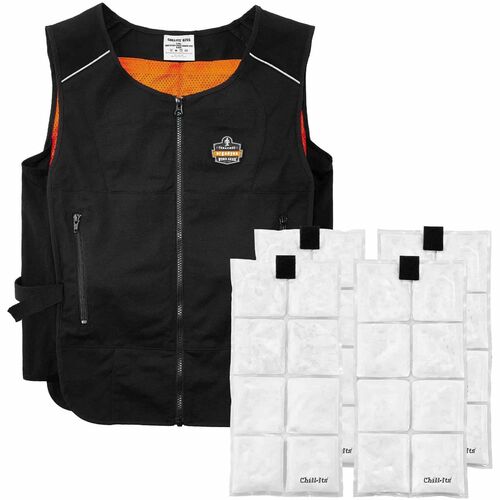 Chill-Its Chill-Its 6260 Cooling Packs Vest Kit - Recommended for: Indoor, Outdoor - 2-Xtra Large/3-Xtra Large Size - 34.50" Chest - Heat Protection - Zipper Closure - 2 Pocket(s) - Polyester, Cotton - Black - Lightweight, Flexible, Adjustable, Pocket, Lo