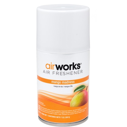 AirWorks Metered Aerosol Air Fresheners - Spray - 6000 ft³ - 7 fl oz (0.2 quart) - Mango Madness - Wall Mountable - 12 / Carton