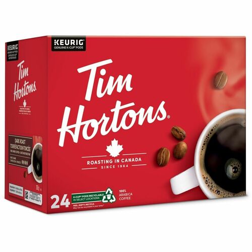 Tim Hortons K-Cup Dark Roast Coffee - Compatible with Keurig Brewer - Regular, American - Dark - K-Cup - Classic - Kosher - 24 / Box