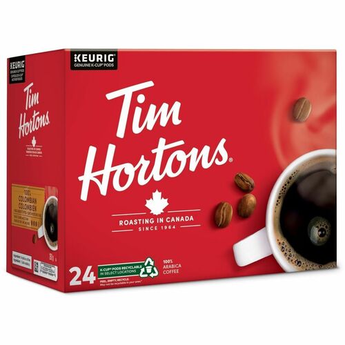 Tim Hortons K-Cup Colombian Medium Roast Coffee - Compatible with Keurig K-Cup Brewer - American - Medium/Dark - 24 K-Cup - K-Cup - Colombian, Classic, Arabica - Kosher - 24 / Box