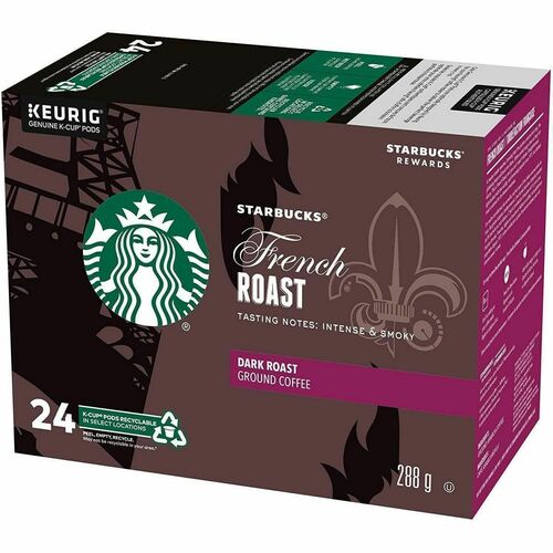 Starbucks K-Cup, Ground Single-Serve Coffee K-Cup Pods, French Roast, Box of 24 - Compatible with Keurig K-Cup Brewer - American - Dark - K-Cup, Ground - French Roast, Classic - 24 / Box