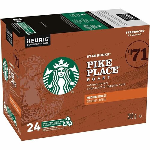 Starbucks® Coffee by NESCAFE Pod Pike Place Roast K-Cup Pods - Compatible with K-Cup Brewer - American - Medium - Pod - Pike Place Roast, Classic, Arabica, Latin America - 24 / Box