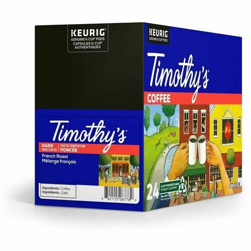Timothy's K-Cup French Roast Dark Roast Coffee - Compatible with Keurig K-Cup Brewer - American, Regular - Dark - K-Cup - French Roast - 24 / Box