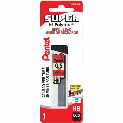 Super Hi-Polymer Lead Refill, 30 Leads Per Tube, HB, 0.5mm, 1PC Pack - Pentel Super Hi-Polymer Lead Refills for Mechanical Pencils, 30 Leads Per Tube, HB Grade, Standard Lead for Everyday Use, 0.5mm Fine Point, 1 Pack