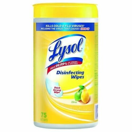 Lysol Disinfectant Wipe - For Multipurpose - Wipe - Citrus Scent - 8.50" (215.90 mm) Length x 4.25" (107.95 mm) Width - 75 - 75 / Pack - Pre-moistened, Disposable, Deodorize, Strong, Disinfectant, Bleach-free, Antibacterial, Anti-static - White