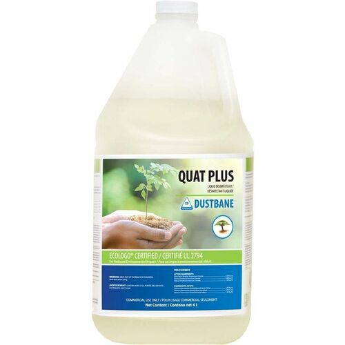 Dustbane Quat Plus Liquid Disinfectant - For Multi Surface, Multipurpose - Liquid - 135.3 fl oz (4.2 quart) - 4 Each - Virucidal, Kosher, Anti-bacterial, Low Odor, Unscented, Solvent-free, Phosphate-free, Deodorize, Built-In Scrubber, Heavy Duty, Food-saf