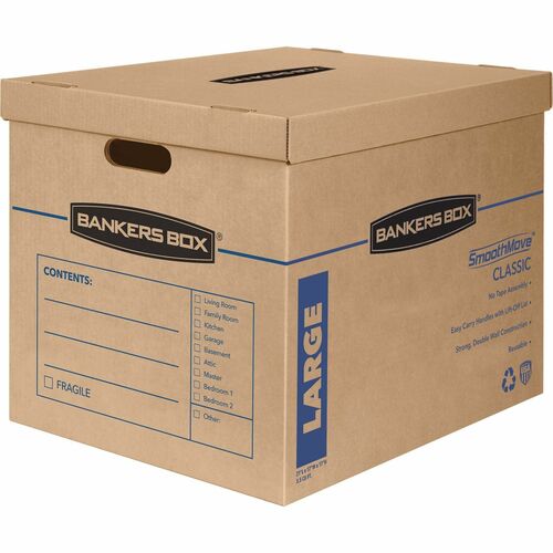 Bankers Box SmoothMove Storage Case - Internal Dimensions: 13.78" (350 mm) Width x 25.98" (660 mm) Depth x 14.57" (370 mm) Height - Lift-off, Lid Closure - 32 ECT - Stackable - Paper, Corrugated, Cardboard - For Moving, File, Residential - Recycled - 5