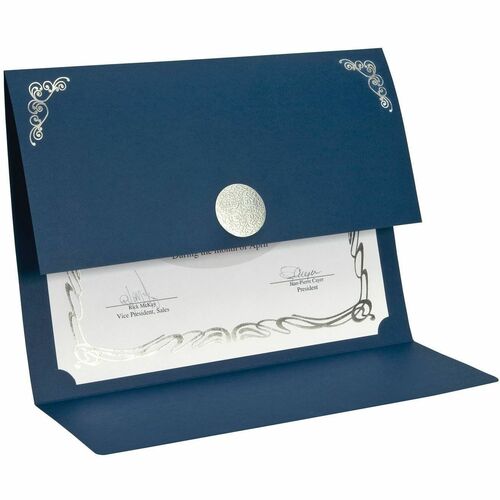 St. James® Elite Letter Recycled Certificate Holder - 8 1/2" (215.90 mm) x 11" (279.40 mm) - Linen - Navy, Silver - 30% Recycled - 5 / Pack