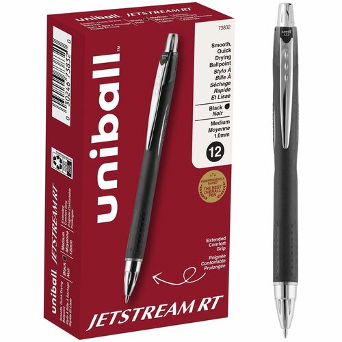 uniball™ Jetstream RT Ballpoint Pen - 1 mm (0.04") Medium, Bold Pen Point - Refillable - Retractable - Black Ink - Black Barrel - 1 Unit