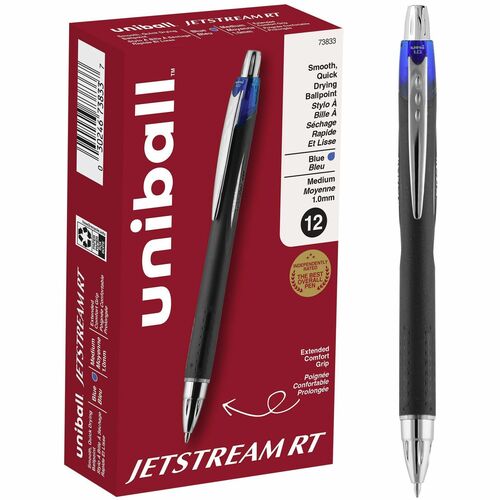 uniball™ Jetstream RT Ballpoint Pen - 1 mm (0.04") Bold, Medium Pen Point - Refillable - Retractable - Blue Ink - Gel-based - Black Barrel - 1 / Unit