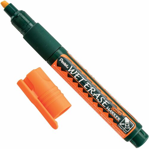 Pentel Arts Wet Erase Chalk Marker, Small Chisel Tip, Orange Ink - Pentel Arts Wet Erase Chalk Marker, Ideal on Blackboards and Windows, Small Chisel Tip, Orange Ink