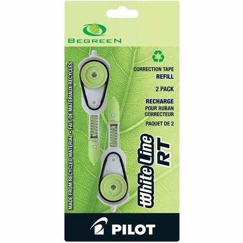 Pilot Begreen White Line RT Correction Tape Refill - 0.16" (4 mm) Tape Width x 19.7 ft (6 m) Tape Length - White Tape - 2 / Pack