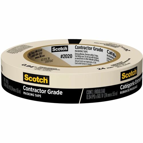 Scotch Masking Tape - 2.17" (55 mm) Length x 0.94" (24 mm) Width - Tan - Paper - Crepe Paper Backing - Rubber Adhesive - For Masking, General Purpose, Paint, Vinyl, Metal, Carpet, Plastic