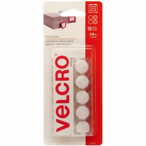 VELCRO® Hook & Loop Fastener - 0.62" (15.7 mm) Length x 0.62" (15.7 mm) Width - White - Water Resistant - For Smooth Surface, Wall, Glass, Tile, Plastic - 15 / Pack