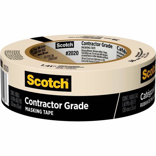 Scotch Masking Tape - 60 yd (54.9 m) Length x 1.41" (35.8 mm) Width - Tan - Crepe Paper Backing - Rubber Adhesive - For Office, Warehouse, Construction, Vinyl, Carpet, Metal, Plastic, Wall, Painting, General Purpose, Masking