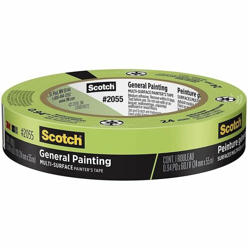 Scotch Masking Tape - 60.1 yd (55 m) Length x 0.94" (24 mm) Width - Green - For Professional, Painting, Carpet, Window, Cabinet, Vinyl