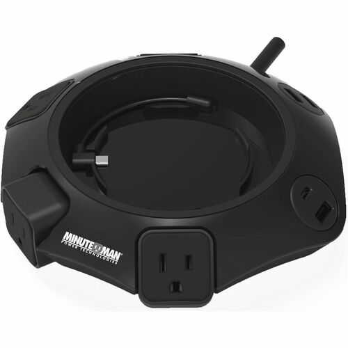 Minuteman MMS MMS-POD4U4 4-Outlets Surge Suppressor/Protector - Right Angle - 4 x AC Power, 1 x USB Type C, 3 x USB Type A - 1080 J - 120 V AC Input - Telephone, Fax/Modem - 6 ft - Desk Mount