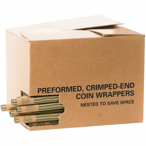 Minitube Coin Wrap - Total $5.0 in 10¢ Denomination - Color Coded, Crimped, Pre-printed - Kraft - 1000 / Unit
