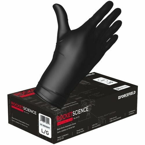 Forcefield Rocket Science, Heavy-Duty Nitrile Disposable Gloves (Case of 500 Gloves) - 8 mil (0.20 mm) Thickness x 12" (304.80 mm) Glove Length - Medium Size - Nitrile - Black - Heavy Duty, Latex-free, Durable - For Mechanical Work, Janitorial Use, Cleani
