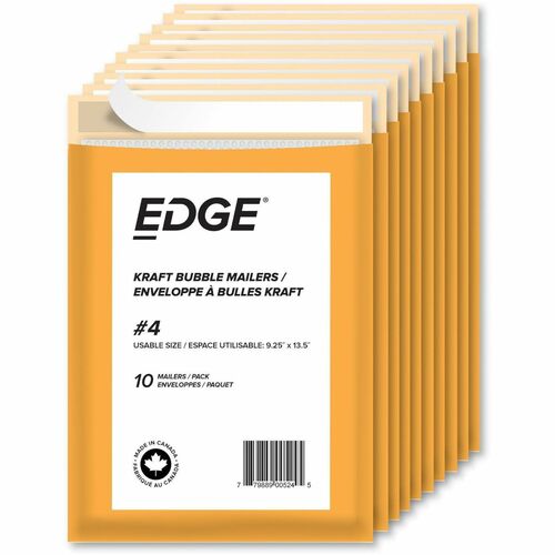 EDGE Mailer - Bubble - #4 - 9 1/4" (234.95 mm) Width x 13 1/2" (342.90 mm) Length - Self Adhesive - Goldenrod - Kraft - 10 / Pack