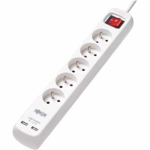 Tripp Lite by Eaton 5-Outlet Power Strip with USB Charging - French Type E Outlets, 220-250V, 16A, 3 m Cord, Type E Plug, White - 5 x French/Belgian - 9.84 ft Cord - 16 A Current - 230 V AC Voltage - Strip - White