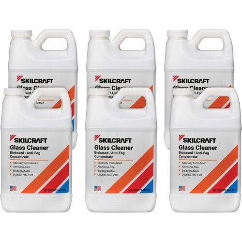 SKILCRAFT® Heavy-Duty Glass Cleaner - For Window, Mirror, Chrome, Glass - Concentrate - Liquid - 64 fl oz (2 quart) - Heavy Duty, Quick Drying, Anti-fog, Non Ammoniated, Biodegradable, Bio-based - Clear - 6 / Box