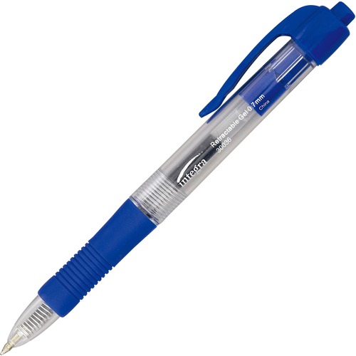 Integra Retractable 0.7mm Gel Pens - Medium Pen Point - 0.7 mm Pen Point Size - Retractable - Blue Gel-based Ink - Clear Barrel - Metal Tip - 12 / Box