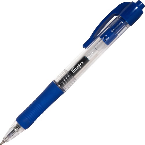 Integra Retractable 0.5mm Gel Pens - Fine Pen Point - 0.5 mm Pen Point Size - Retractable - Blue Gel-based Ink - Blue Barrel - Metal Tip - 12 / Box