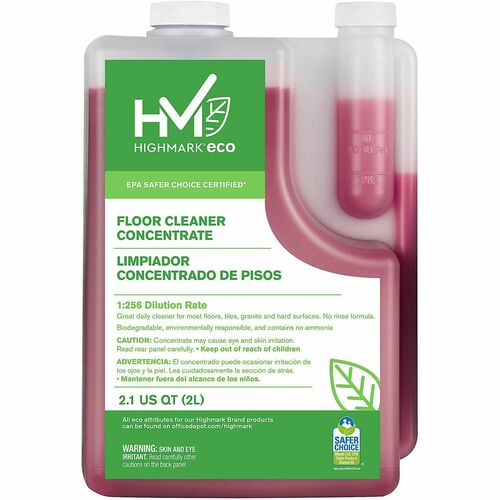 Highmark® ECO Floor Cleaner Concentrate, 2-Liter, Red - For Commercial, Floor, Granite, Multi Surface, Tile - Concentrate - Liquid - 67.6 fl oz (2.1 quart) - Clean Scent - Alcohol-free, Phenol-free, Bleach-free, Rinse-free - Red Bottle - 1 Each
