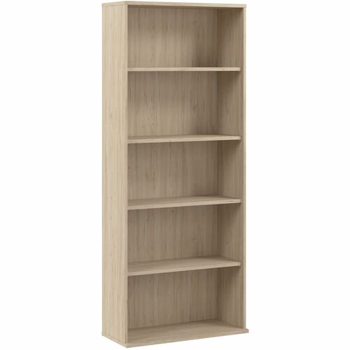 Bush Business Furniture Hustle Tall 5 Shelf Bookcase - 30" x 13"72" - 5 Shelve(s) - 3 Adjustable Shelf(ves) - Material: Plastic, Metal, Thermofused Laminate (TFL), Engineered Wood - Finish: Natural Elm - Durable, Scratch Resistant, Stain Resistant, Damage