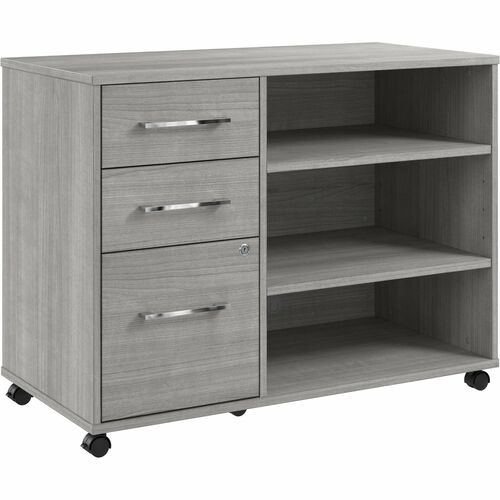 Bush Business Furniture Hustle Office Storage Cabinet with Wheels - 3 x File, Box Drawer(s) - 2 Adjustable Shelf(ves) - Material: Metal, Engineered Wood, Plastic, Laminate, Thermofused Laminate (TFL) - Finish: Platinum Gray - Wheel, Drawer Extension, Ball