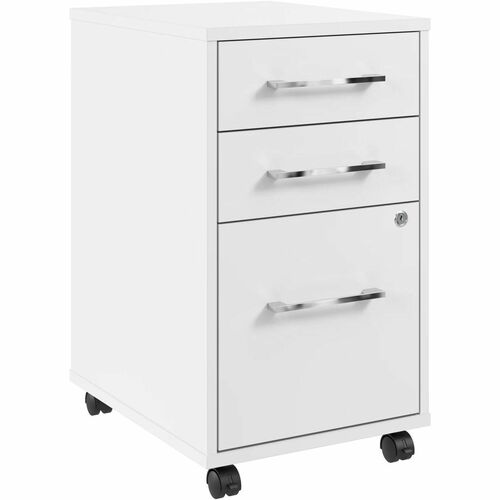 Bush Business Furniture Hustle 3 Drawer Mobile File Cabinet - 16 x 2027" - 3 x File, Box, Notepad, Storage Drawer(s) - Material: Metal, Plastic, Thermofused Laminate (TFL), Engineered Wood - Finish: White - Mobility, Locking Casters, Drawer Extension, Bal