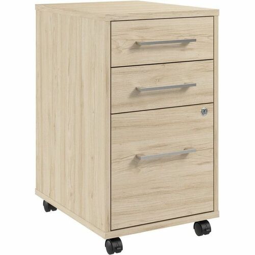 Bush Business Furniture Hustle 3 Drawer Mobile File Cabinet - 16 x 2027" - 3 x File, Box, Notepad, Storage Drawer(s) - Material: Metal, Plastic, Thermofused Laminate (TFL), Engineered Wood - Finish: Natural Elm - Mobility, Locking Casters, Drawer Extensio