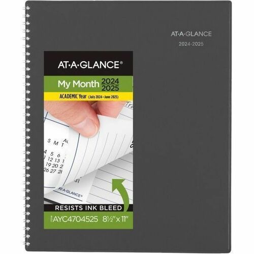 2024-2025 AT-A-GLANCE® DayMinder® Academic Monthly Planner, 8-1/2" x 11" , Charcoal, July To June, AYC47045 - Large - Academic - Monthly - July 2024 to June 2025 - 8 1/2" x 11" Sheet Size - White Sheet - Wire Bound - Charcoal Polypropylene Cover -