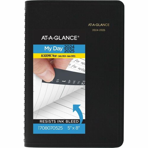 At-a-Glance Academic 2024-2025 Daily Appointment Book Planner, Black, Small, 5" x 8" - Small Size - Academic - Julian Dates - Daily - 12 Month - July 2024 - June 2025 - 7:00 AM to 7:45 PM - Quarter-hourly, 7:00 AM to 7:45 PM - Monday - Friday, 7:00 AM to 