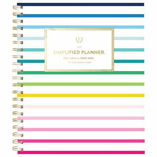 Emily Ley Simplified Academic Planner - Large Size - Academic - Weekly, Monthly - 12 Month - July 2024 - June 2025 - 1 Week, 1 Month Double Page Layout - 8 1/2" x 11" White Sheet - Wire Bound - Blue, Green, Pink, Yellow - Poly CoverTabbed, Flexible, Bleed