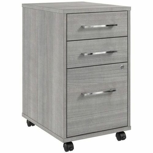 Bush Business Furniture Hustle 3 Drawer Mobile File Cabinet - 16 x 2027" - 3 x File, Box, Notepad, Storage Drawer(s) - Material: Metal, Plastic, Thermofused Laminate (TFL), Engineered Wood - Finish: Platinum Gray - Mobility, Locking Casters, Drawer Extens