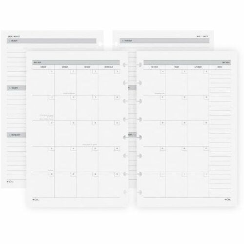 2024-2025 TUL® Discbound Academic Weekly/Monthly Refill Planner Pages, Junior Size, July To June - Junior Size - Academic - Weekly, Monthly - 12 Month - July 2024 - June 2025 - 1 Month, 1 Week Double Page Layout - 5 1/2" x 8 1/2" White Sheet - Discbou