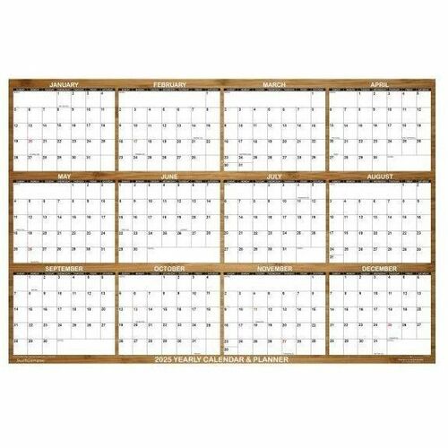 2025 SwiftGlimpse Daily/Yearly Wall Calendar, 24" x 36" , Rustic Brown, January 2025 To December 2025, SG 2025 WOOD - Large - Regular - Daily, Yearly - January 2025 to December 2025 - Light Brown/White Sheet - Cut-flush - Wall Mount - 24" Height