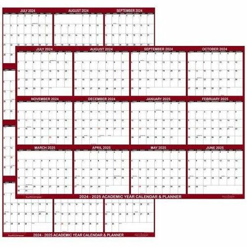 2024-2025 SwiftGlimpse Academic Daily/Yearly Wall Calendar, 24" x 36". Maroon, July 2024 To June 2025, SG 2024 ACA MAR - Large - Academic - Daily, Yearly - July 2024 to June 2025 - Maroon/White Sheet - Cut-flush - Wall Mount - 24" Height