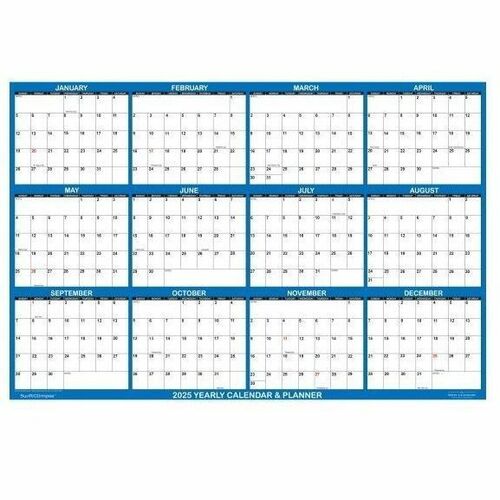 2025 SwiftGlimpse Daily/Yearly Wall Calendar, 48" x 72" , Navy, January 2025 To December 2025, SG 2025 NAVY - Large - Regular - Daily, Yearly - January 2025 to December 2025 - Navy/White Sheet - Cut-flush - Wall Mount - 48" Height