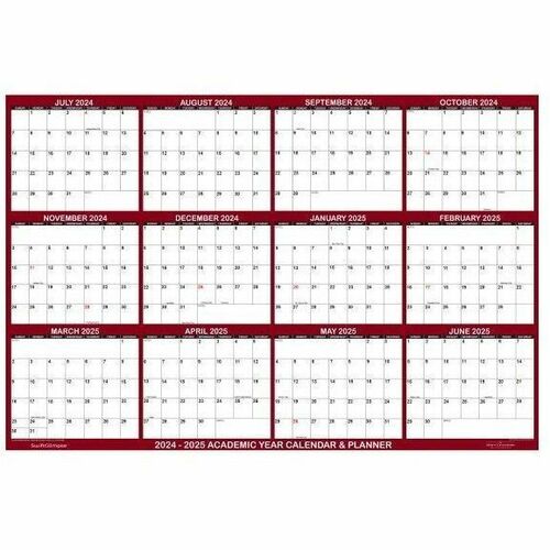 2024-2025 SwiftGlimpse Academic Wall Calendar 48" x 72" , Maroon, July 2024 To June 2025, SG 2024 ACA MAR - Large - Academic - Daily, Yearly - July 2024 to June 2025 - Maroon/White Sheet - Cut-flush - Wall Mount - 48" Height