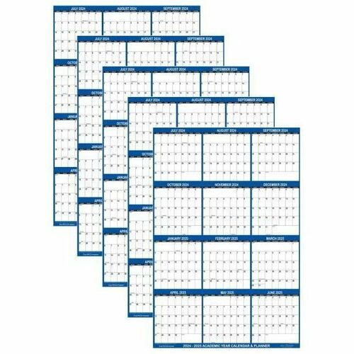 2024-2025 SwiftGlimpse Academic Daily/Yearly Wall Calendar, 24" x 36". Navy, July 2024 To June 2025, SG2024ACANAV - Large - Academic - Daily, Yearly - July 2025 to June - Navy/White Sheet - Cut-flush - Wall Mount - 24" Height