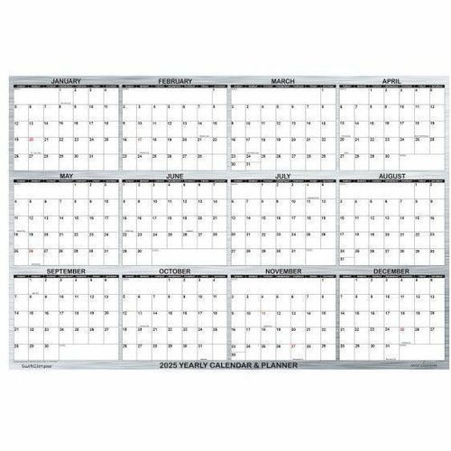 2025 SwiftGlimpse Daily/Yearly Wall Calendar, 24" x 36" , Metal, January 2025 To December 2025, SG 2025 WOOD - Large - Regular - Daily, Yearly - January 2025 to December 2025 - Light Gray Sheet - Cut-flush - Wall Mount - 24" Height
