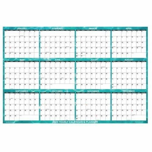 2025 SwiftGlimpse Daily/Yearly Wall Calendar, 24" x 36" , Cool Water, January 2025 To December 2025, SG 2025 WATER - Large - Regular - Daily, Yearly - January 2025 to December 2025 - Turquoise/White Sheet - Cut-flush - Wall Mount - 24" Height