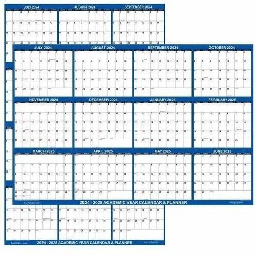 2024-2025 SwiftGlimpse Academic Daily/Yearly Wall Calendar, 24" x 36". Navy, July 2024 To June 2025, SG2024ACANAVY - Large - Academic - Daily, Yearly - July 2024 to June 2025 - Navy/White Sheet - Cut-flush - Wall Mount - 24" Height
