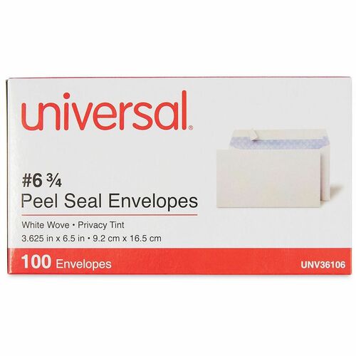 Universal Envelope - Business - #6 3/4 - 24 lb - Self Adhesive - White - Paper Stock - 100 / Box