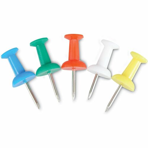 Universal Colored Push Pins, Plastic, Assorted, 0.38" , 400/Pack - 0.38" Shank - 0.25" Head - Assorted, Blue, Green, Red, White, Yellow - Plastic, Steel - 400 / Pack