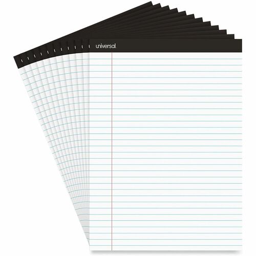 Universal Notepad - 1 Subject(s) - Glued - Legal Ruled Margin - 8 1/2" x 11" Sheet Size x 11.8" Length - White Paper - Chipboard Cover - 12 / Pack