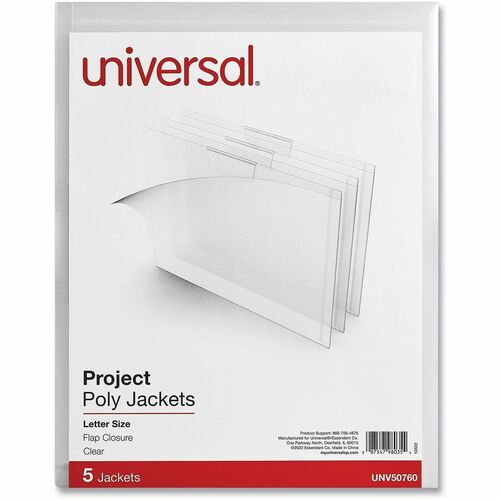 Universal Letter Project File - 8 1/2" x 11" - Plastic, Polypropylene - Clear - Unpunched - 5 Pack